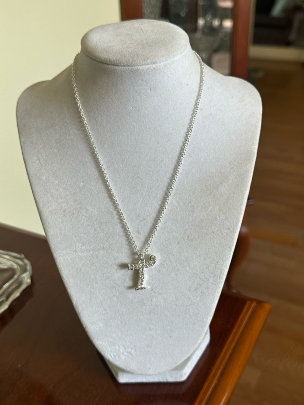 Initial “T” Pendant Necklace‎ Crystal AccentsAdjustable 16”+2” Extender
